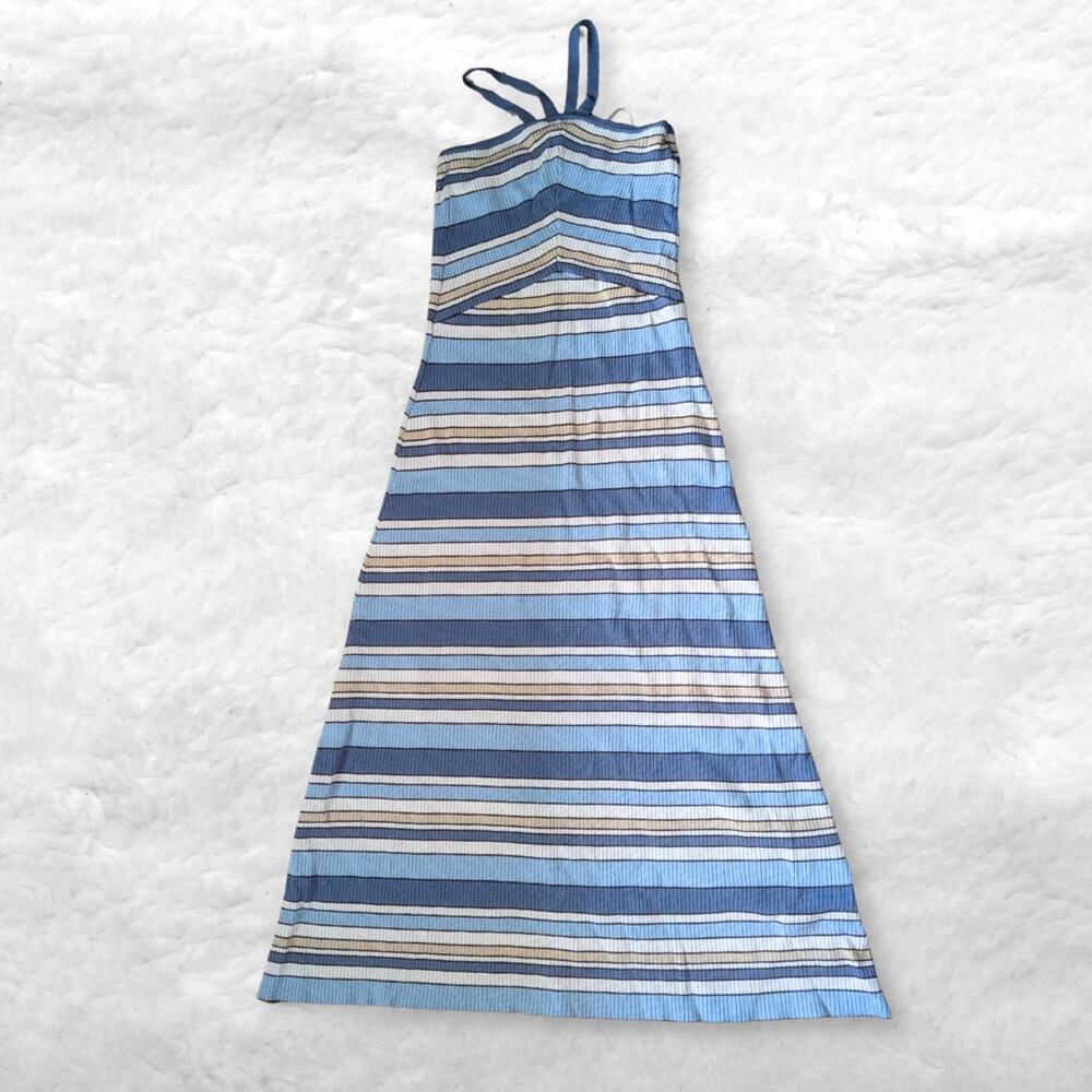 Australian minkpink paige blue striped knit halter maxi dress